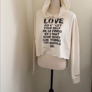 Bone Color Crop top “Love” Hoodie